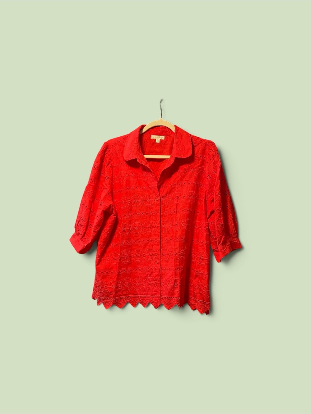 Design History Red Lace Button-Down Shirt